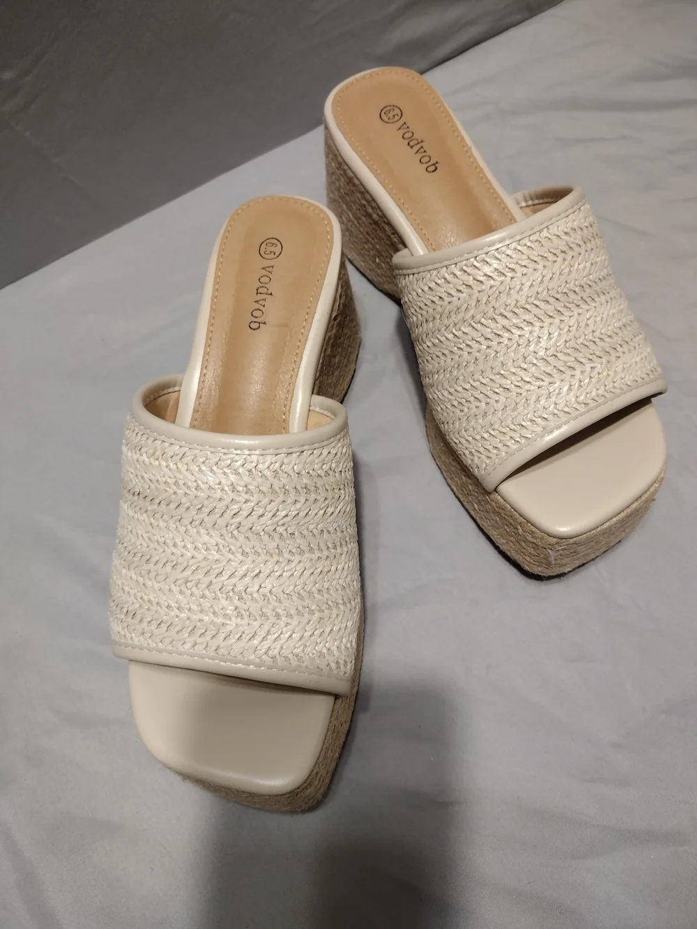 Vodvob Cream Woven Platform Slide Sandals 6.5